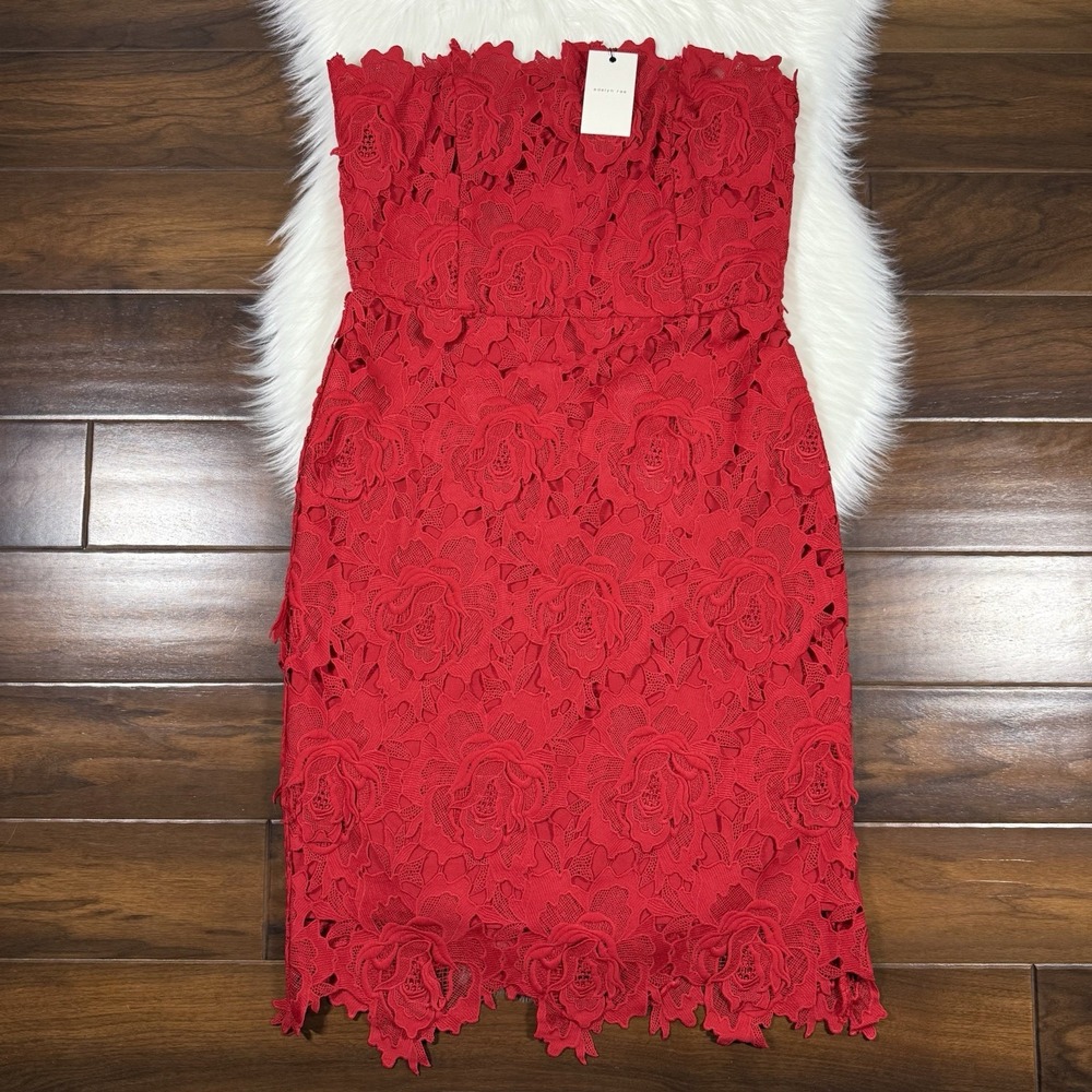 Adelyn Rae Women's Size Large Red 3D Floral Jade Strapless Midi Dress